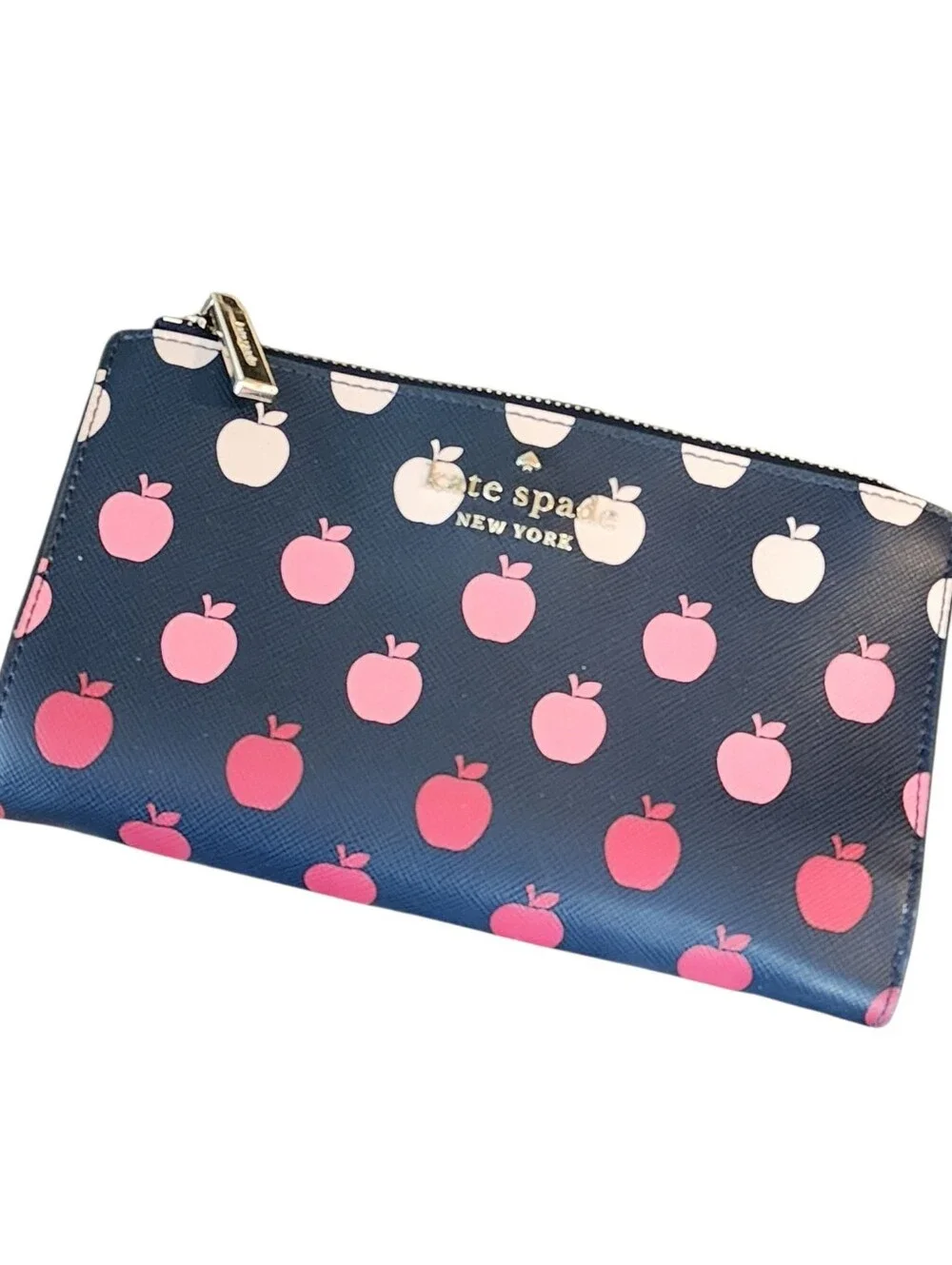 KATE SPADE Apple Wallet  Large Red Pink Continental  Multi Compartment EUC Navy